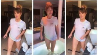 Amanda Cerny enseña pezón mojado T Shirt Video