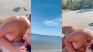 Juliette Hotwife dándole oral a su marido en la playa durante el día