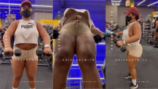 Kriss Hot Wife mostrando sus grandes tetas durante el entrenamiento en el gimnasio