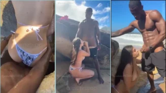 Andriza Haack disfrutando de la playa en bikini tanga y divirtiéndose con un negro gordo de Angola