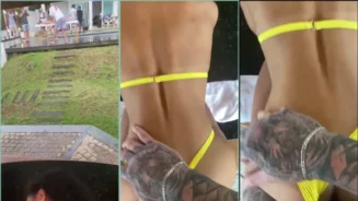 Bruna Freitas fue vista follando anal caliente sin protección a cuatro patas en el jardín