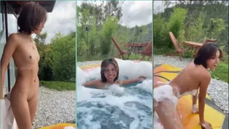 En el jacuzzi, la sensual Coralineros se desnuda y se cubre de espuma