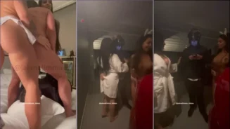 Jaiane Limma y dos amigas sexys bailando desnudas para un afortunado mensajero en moto