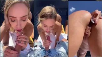 Rubia caliente y traviesa Dani Tabares desnuda cabalgando caliente sobre la polla del afortunado