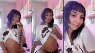 Belle Belinha, novata de Onlyfans, usando un vaporizador en ropa interior