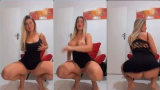 Débora Peixoto bailando al son del funk paulista vestida solo con un suéter