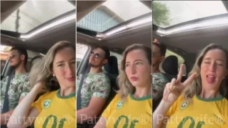 Patty, una brasileña casada, mostrando sus grandes tetas naturales en el coche