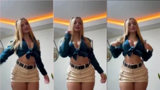 Sarah Estanislau, una tiktoker de cabello rubio, bailando con poca ropa