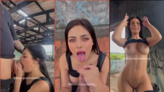 Brenda Trindade, de cabello oscuro, posa en público