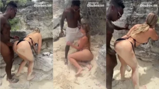 Vanessa Bohorquez teniendo relaciones sexuales con un hombre de piel oscura junto a la playa
